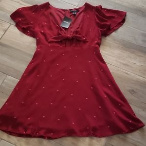 NWT SS dress-wine red w/ pink embroidered hearts